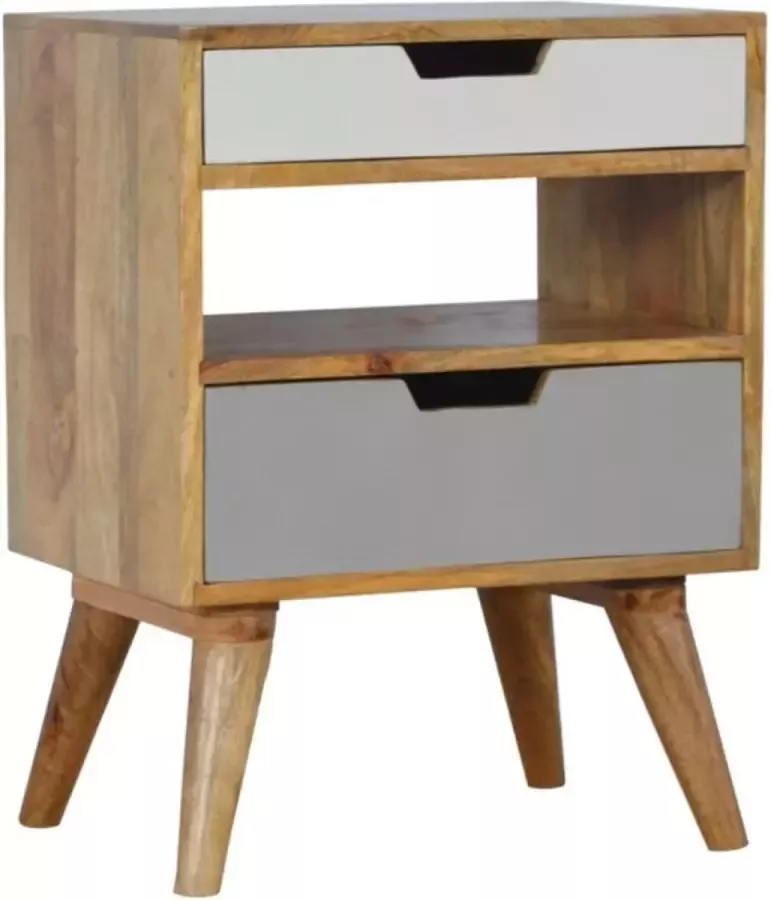Artisan Furniture Artisan nachtkastje met 2 lades en cut out mangohout Scandinavische stijl 60h x 45w x 40d cm
