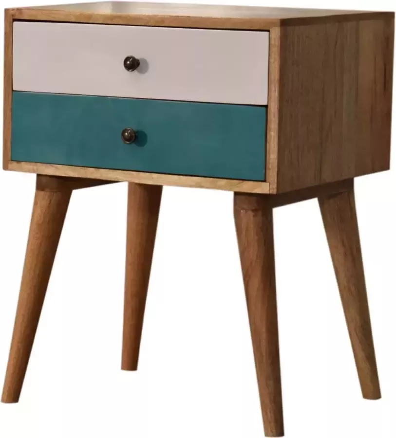 Artisan Furniture Nachtkastje Scandinavische stijl Mangohout- 2 lades en geverfde ladefronten