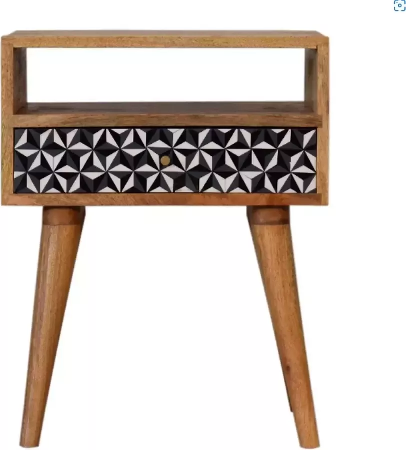 Artisan Furniture Nachtkastje met mozaiek 3D hars inleg met ladefront mangohout 35 x 45 x 57 cm