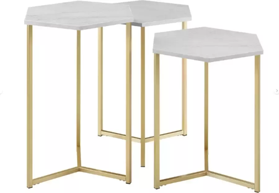 Artisan Furniture Walker Edison 3 set nesttafel bijzettafels 6-hoekig Marmer Goud 35.6d x 40.6b x 50.8 55.9 60.9h cm