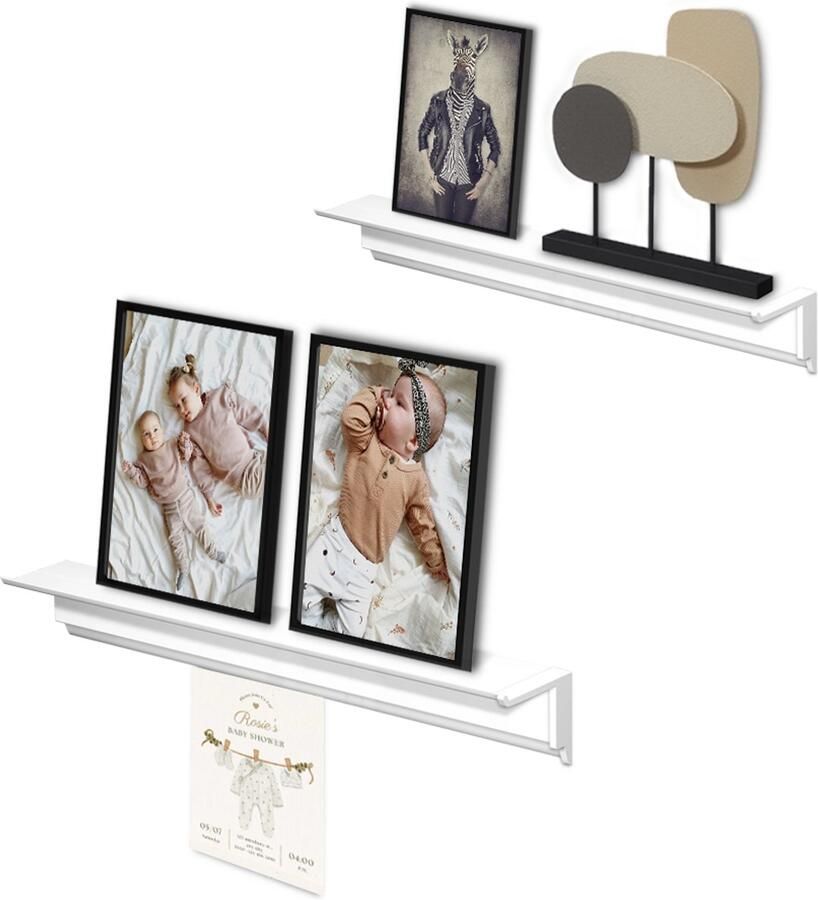 Artiteq Wandplank set van 2 Zwevend Wandplank Fotoplank Wandplak voor fotolijstjes kaarthouder Decoratieplank Overschilderbaar slaapkamer badkamer keuken 50cm x 6cm - Foto 2