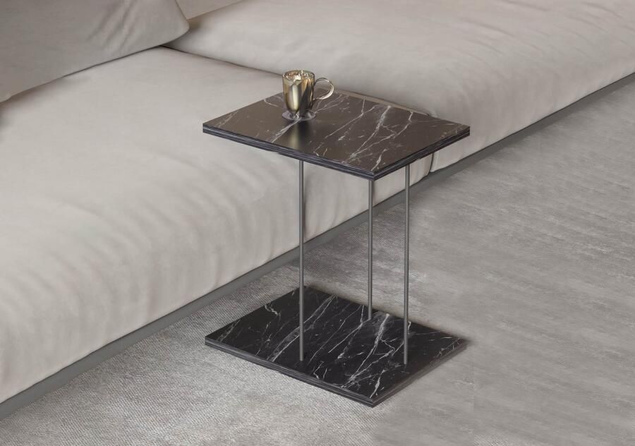 Artiva Bijzettafel Zwart Marmerlook 41x32x49cm (lxbxh) Banktafel Kleine Salontafel Banktafeltje Bijzettafeltje bijzettafels