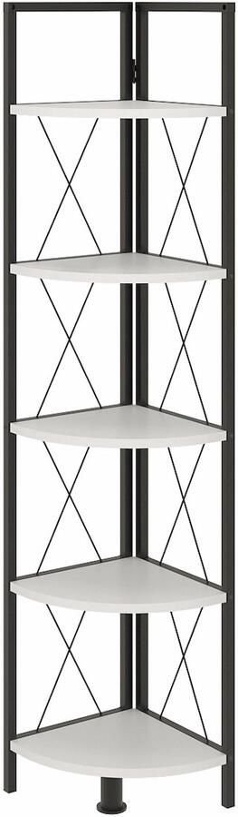 Artiva Hoekkast Hoekmeubel Wit Boekenkast Boekenrek 43x26x160 6 Lagen Hout Metaal Wit Zwart Opbergrek Boekenkasten