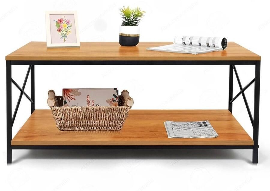 Artiva Salontafel Rechthoek 90x50x41 cm Hout Zwart Bruin Salontafels Salon tafel