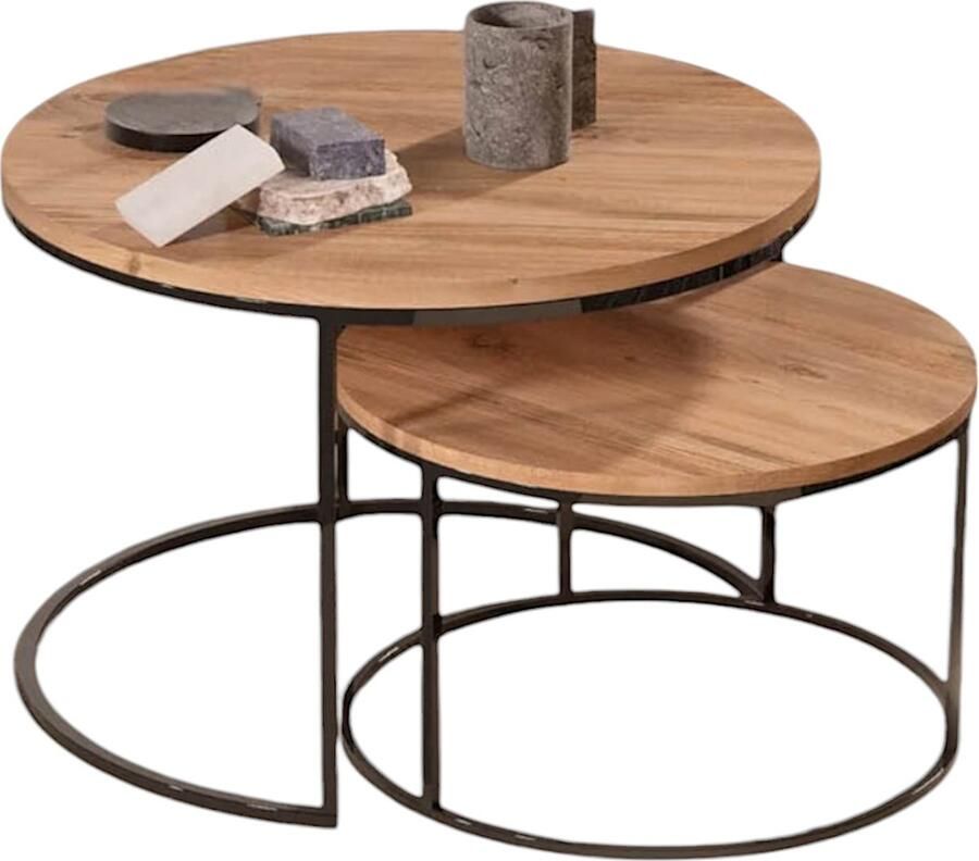 Artiva Salontafel van Salontafels Rond Set van 2 Salontafels rond Houtkleur Ø70 Ø60 Bijzettafels