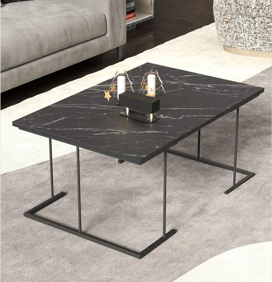 Artiva Salontafel Zwart met Marmerlook – Modern en Stijlvol Salontafels 90x60x41 cm