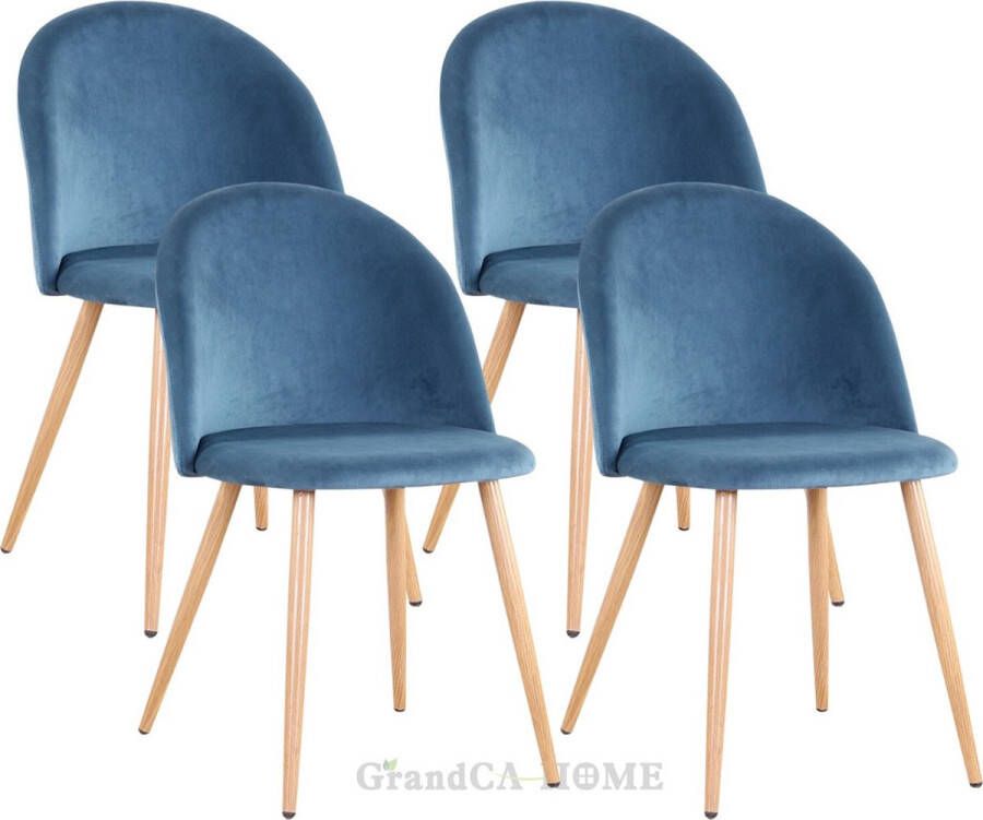 Arvona Velvet Eetkamerstoelen Met Houten Poten Eettafelstoelen Stijlvol Ergonomisch & Comfortabel Set van 4 Blauw - Foto 2