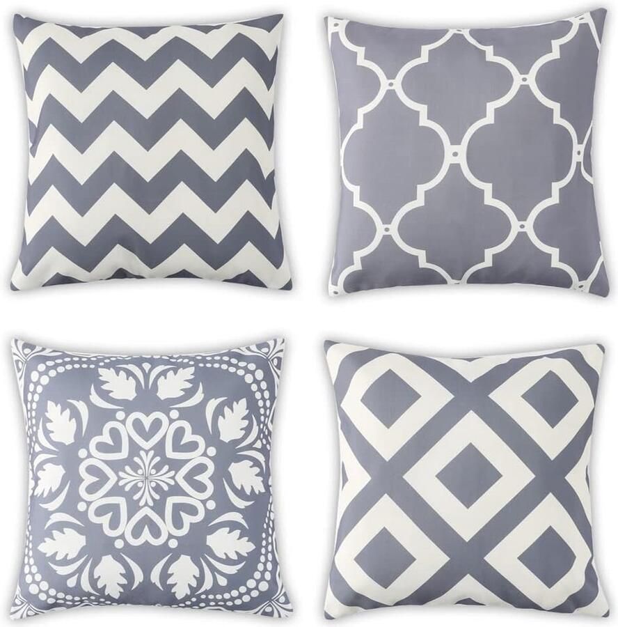 Arvov Set van 4 buiten kussenhoezen Grijs beige 45 x 45 cm Outdoor sierkussenhoes Waterbestendig Kussenslopen Tuinset loungebank kussens Zonder kussens Vierkant Waterdicht Hoezen voor sierkussens Kussensloop met print 4 stuks