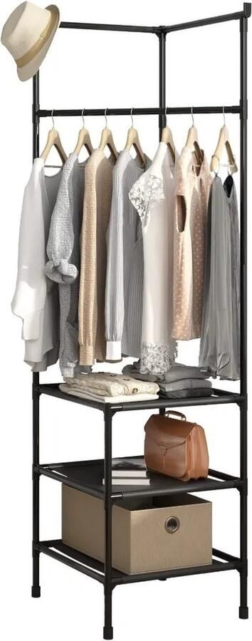 AS store Hoek kledingrek metaal Kleding rek Met planken schoenen rek Garderoberek kledingrekken kledingrek industrieel Zwart 180 cm hoog