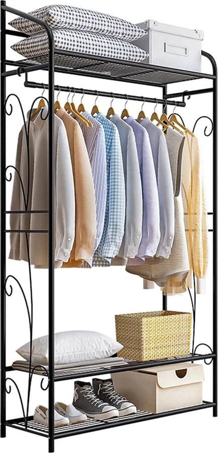 AS store Kledingrek metaal Garderoberek schoenenrek Kapstok Opbergrek kledingrekstang -kledingrekken kledingrek industrieel Zwart 79x36x161 cm