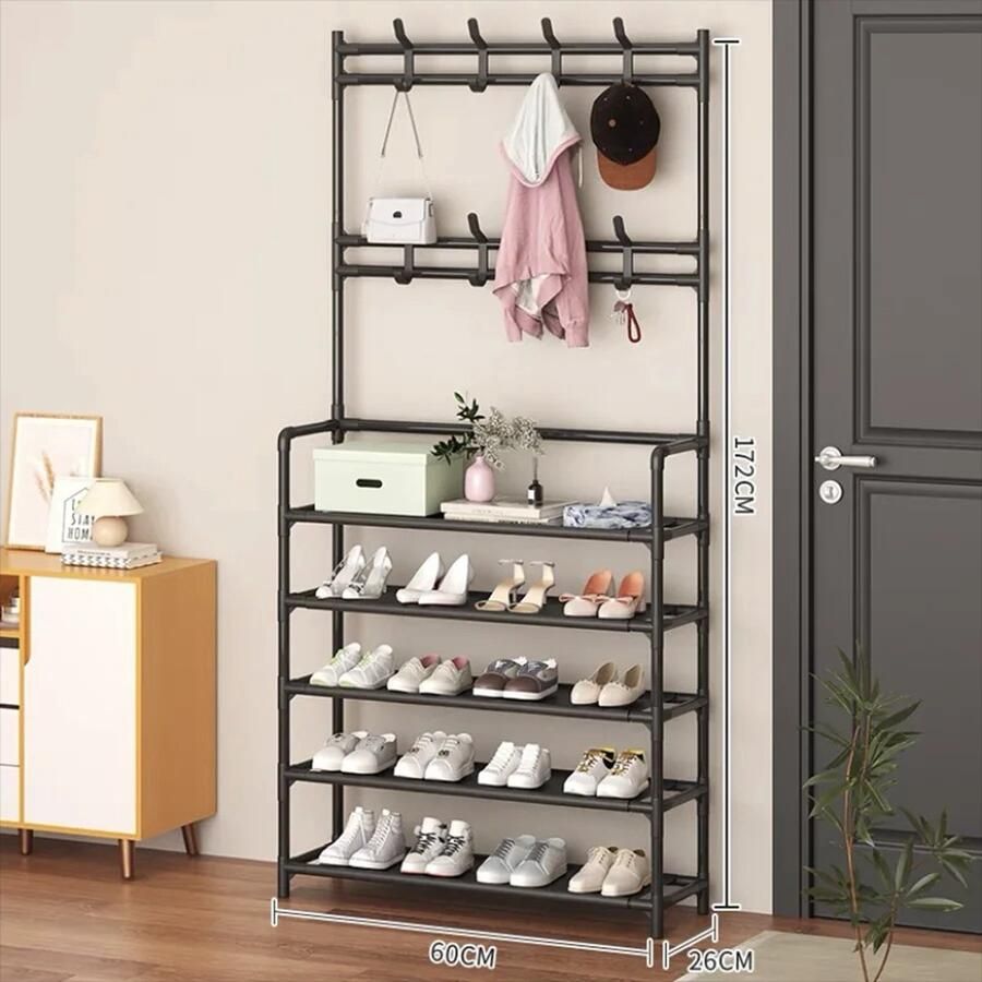 AS store Laatste Kans Kledinghanger Schoenenrek Deuropeninghangers Kapstok Zwart 169cm hoog