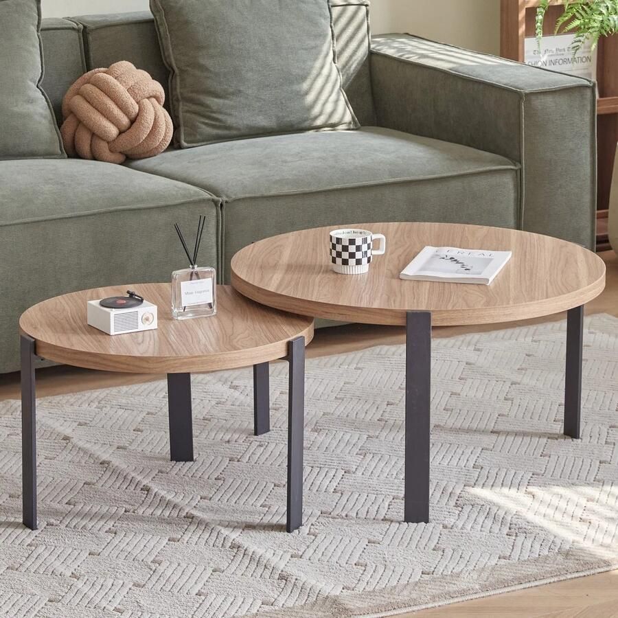 AS store Salontafel Houten Salontafel Bijzettafel Koffietafel Twee stuks 80cm en 60cm hoog