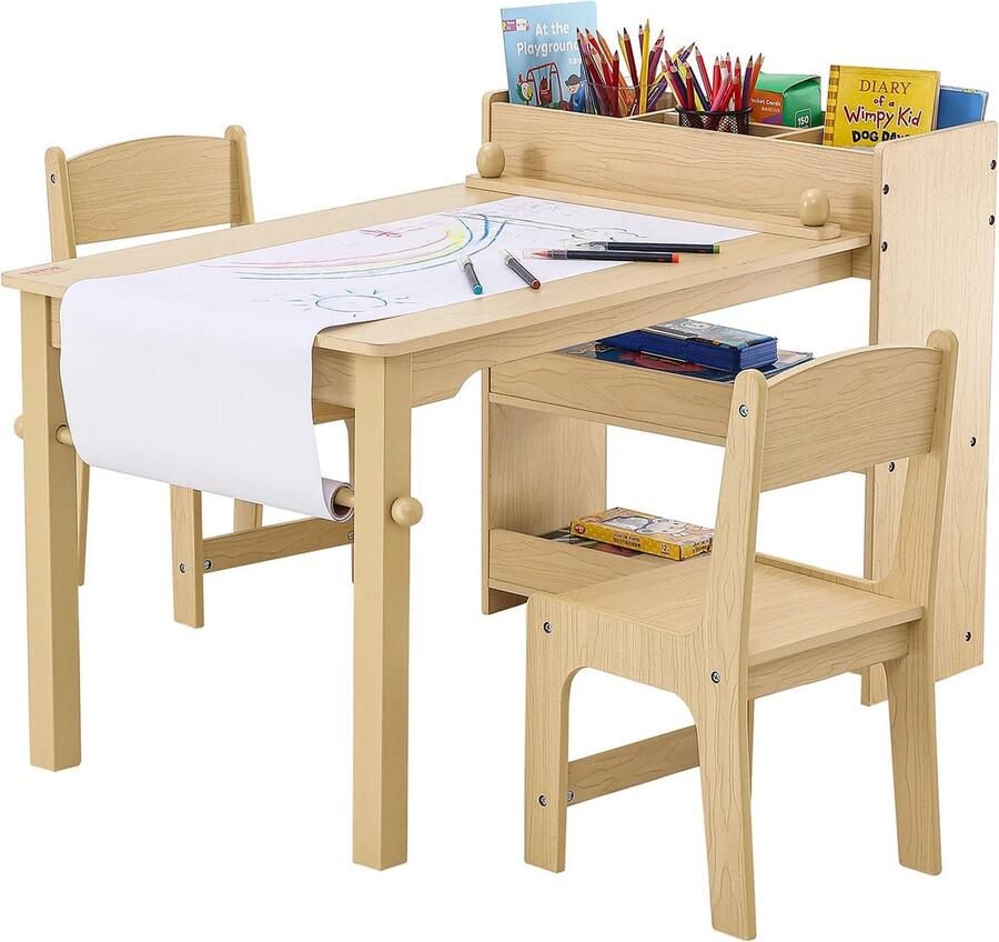 Asaam -Kids Tafel En Stoel-Multifunctionele Kindertafel en Stoel -Set Houten Activiteitentafel met Opbergruimte-Speelkamertafel Dozen Kinderen Spelen Tafel Voor Kunst Ambacht Lezen Leren
