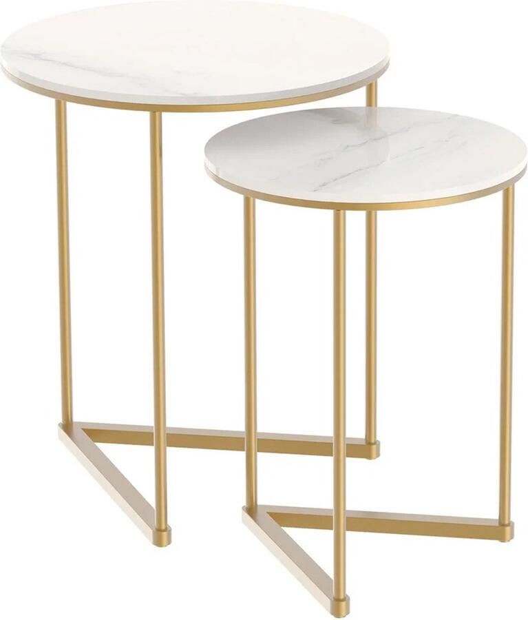 RM Store Moderne Bijzettafels Ronde Marmeren Tafels Kleine Woonkamer Tafels Koffietafels Set Van 2 Tafels Marmer En Goud