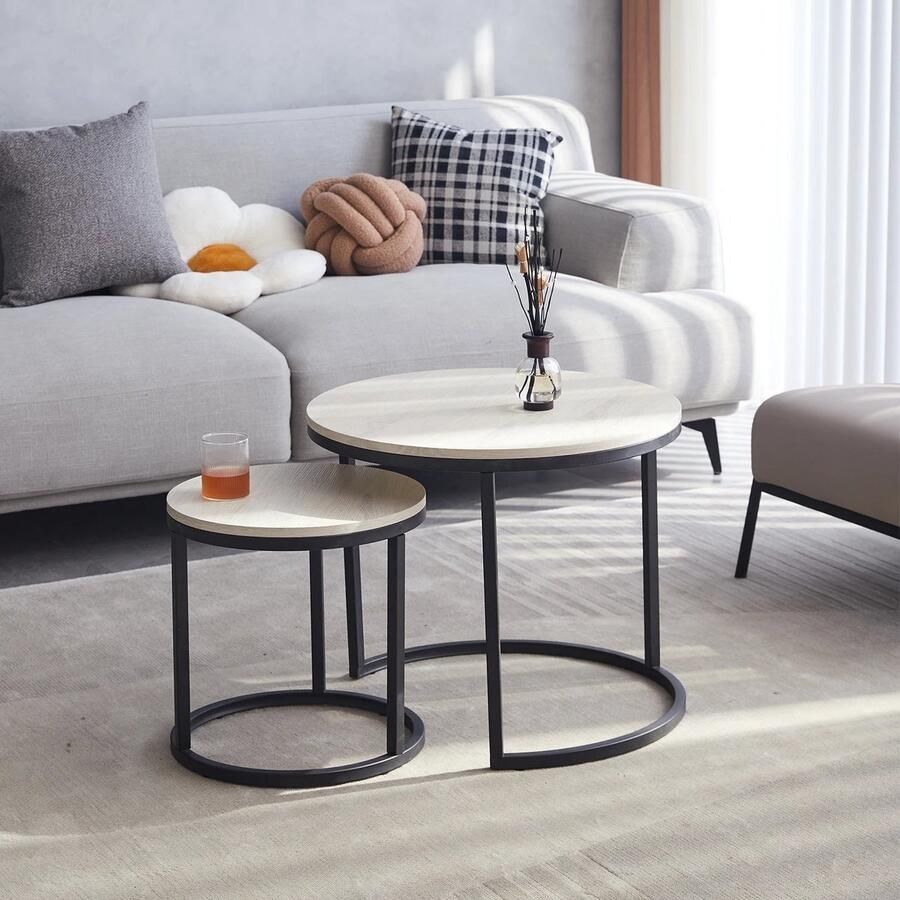 Asaam Store Asaam- 2 Stuks Nordic Salontafel 2 In 1 Ronde -Combinatie Kantoor Thee Tafel- Modern Minimalistisch Huis Sofa Bijzettafel Woonkamer-Salontafel set-Salontafel Rond 60 en 40 Cm