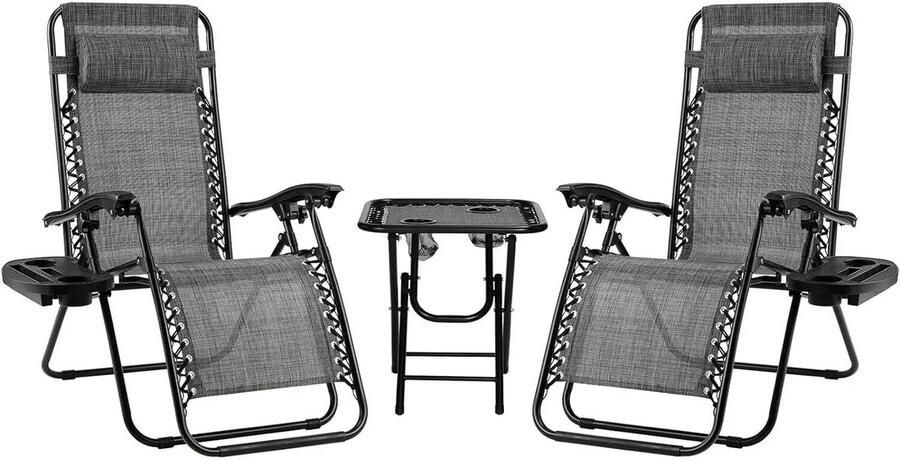 Asaam Store Asaam Garden ligstoelset met tafel- Opklapbaar- Verstelbaar Zero Gravity fauteuil- Stoel binnen buiten- Camping Stoel-Strandstoel-Grijs