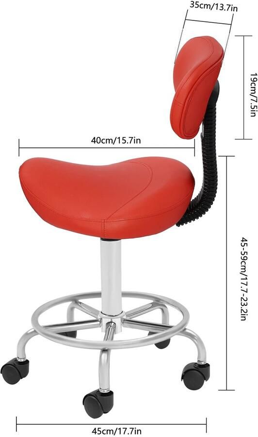 Asaam Store Asaam Lift Roterende Barkruk- Rugleuning- PU-leer- Verstelbaar- Hefzadelkruk -Stoelzitting -Rood Kruk