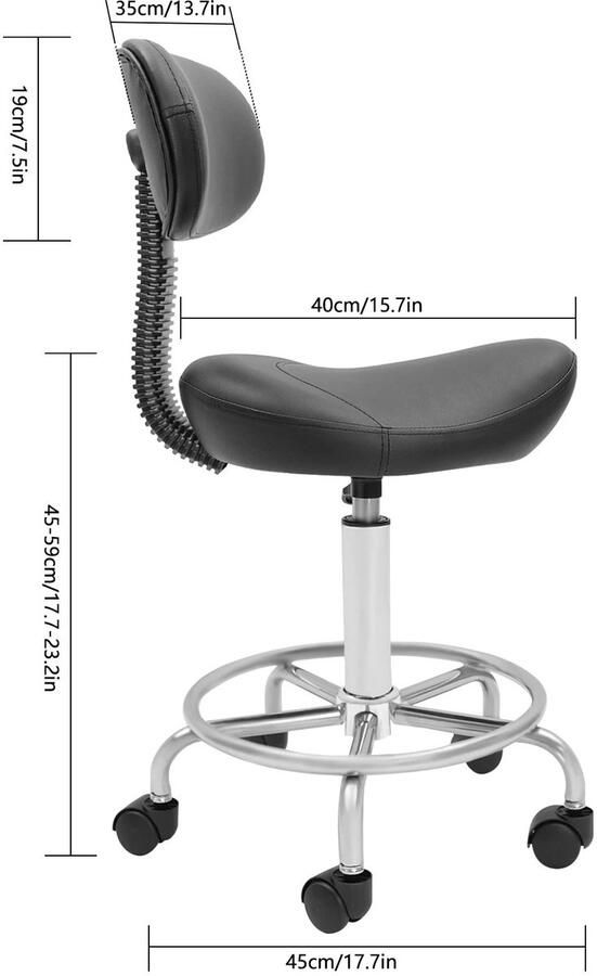 Asaam Store Asaam Lift Roterende Barkruk- Rugleuning- PU-leer- Verstelbaar- Hefzadelkruk -Stoelzitting -Zwart Kruk