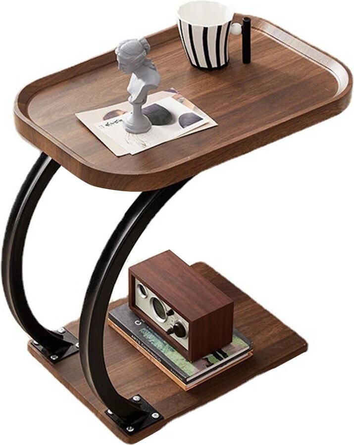 Asaam Store Asaam- Luxe C-vormige bijzettafel- Houten banktafel met onderwielen- Moderne mobiele Salontafel -woonkamer- en slaapkamerbijzettafel-Bijzettafel C-vorm