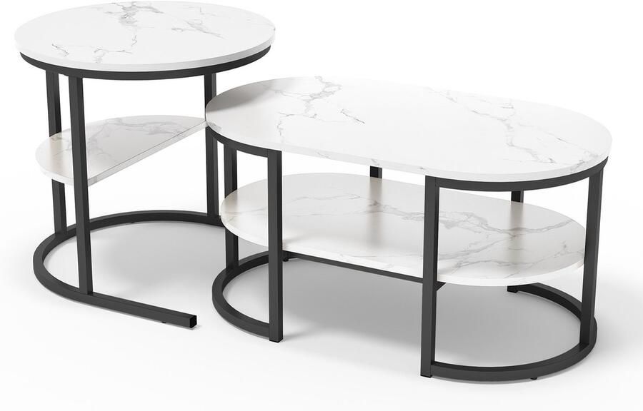 Asaam Store Asaam Moderne combinatie salontafel- Nesting salontafel set van 2- Verstelbare antislipvoeten- Bijzettafel voor woonkamer- Kantoor B-Black Kleur !