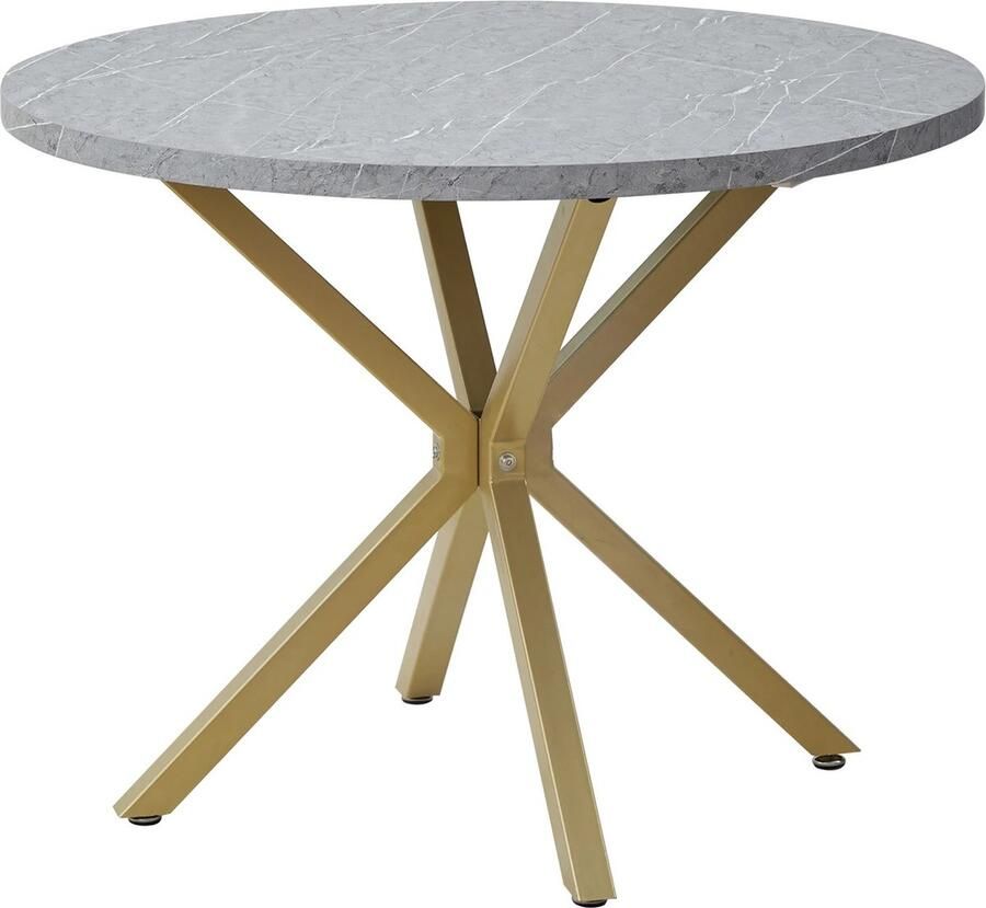 Asaam Store Asaam-Moderne Luxe Eettafel Wit- Eettafel Tafel Gouden poten Bureau Marmerlook Matrix Poten -Cafétafels -Huismeubilair 100Cm