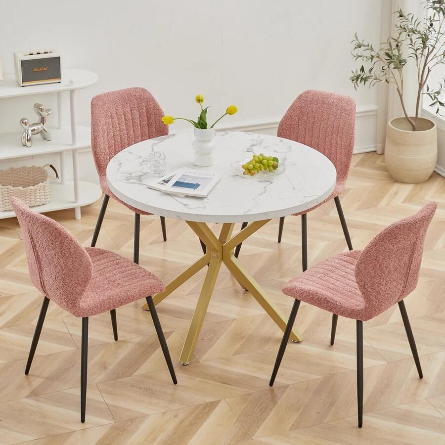 Asaam Store Asaam-Moderne Luxe Eettafel Wit- Eettafel Tafel Gouden poten Bureau Marmerlook Matrix Poten -Cafétafels -Huismeubilair 100Cm