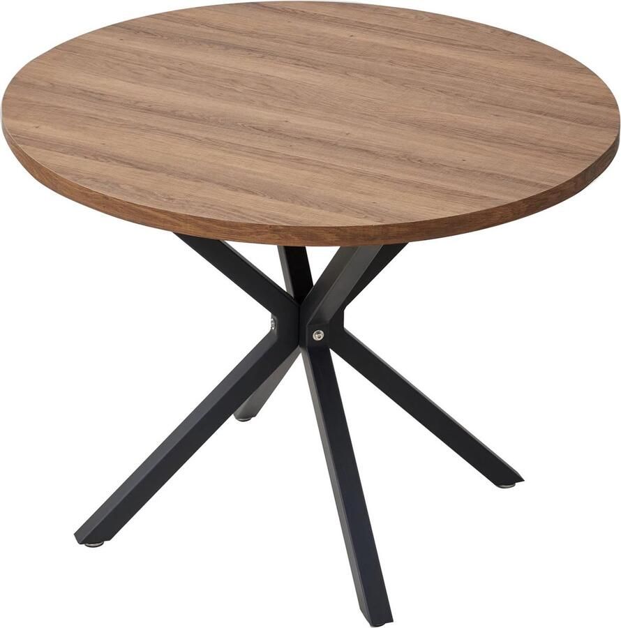 Asaam Store Asaam- Nordic Ronde Tafel- Massief Houten Tafel Stalen Frame -Koffietafels -Woonkamer- Kantoormeubilair 100cm