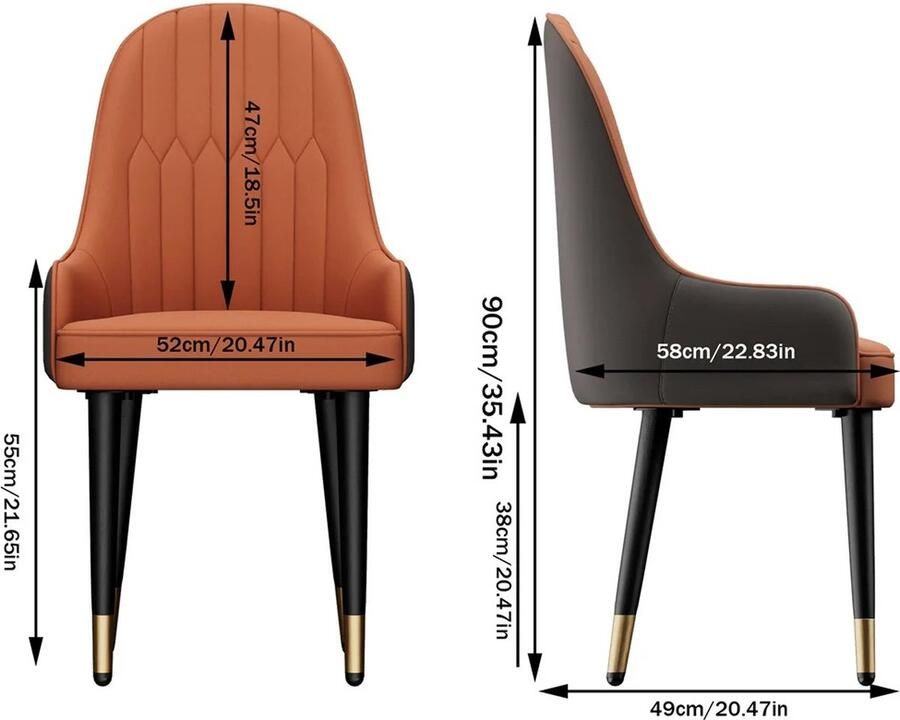 Asaam Store Asaam Set van 2 Eetkamer stoelen Moderne Keuken Eetkamerstoelen Met Metalen Poten Woonkamerstoelen Set van 2 stuks Oranje- Lederen Eetkamerstoelen Met Armen
