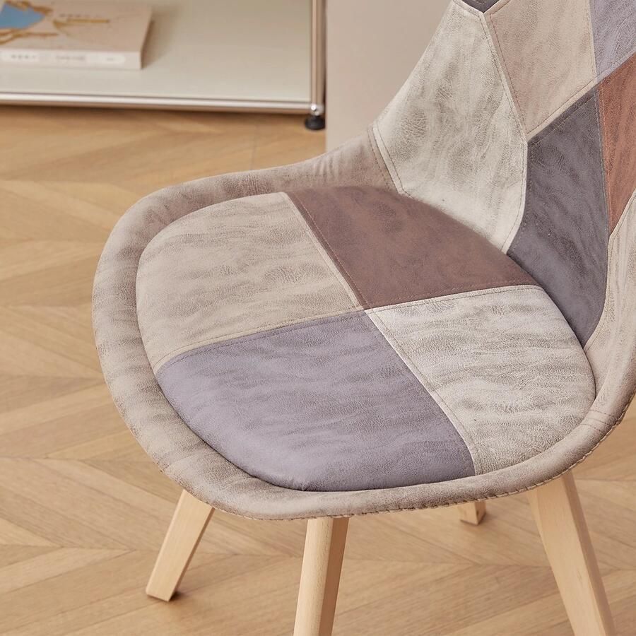 Asaam Store Asaam Set Van 4 Eetkamerstoelen- Patchwork Stoelen Met Houten Poten En Gewatteerde Zitting Voor Keuken Woonkamer Technische Stoffen Stof