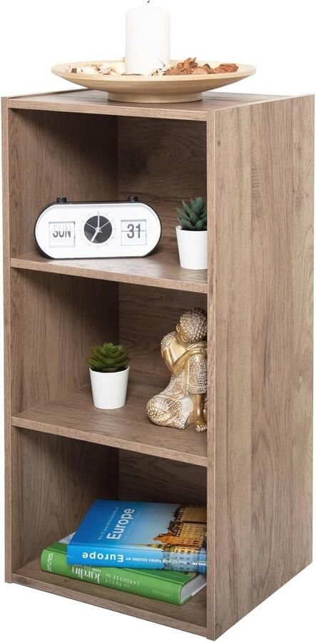 Asbruin Middelgrote Boekenkast met 3 Niveaus Modulair Houten Kubusboekenkast voor Woonkamer en Kantoor