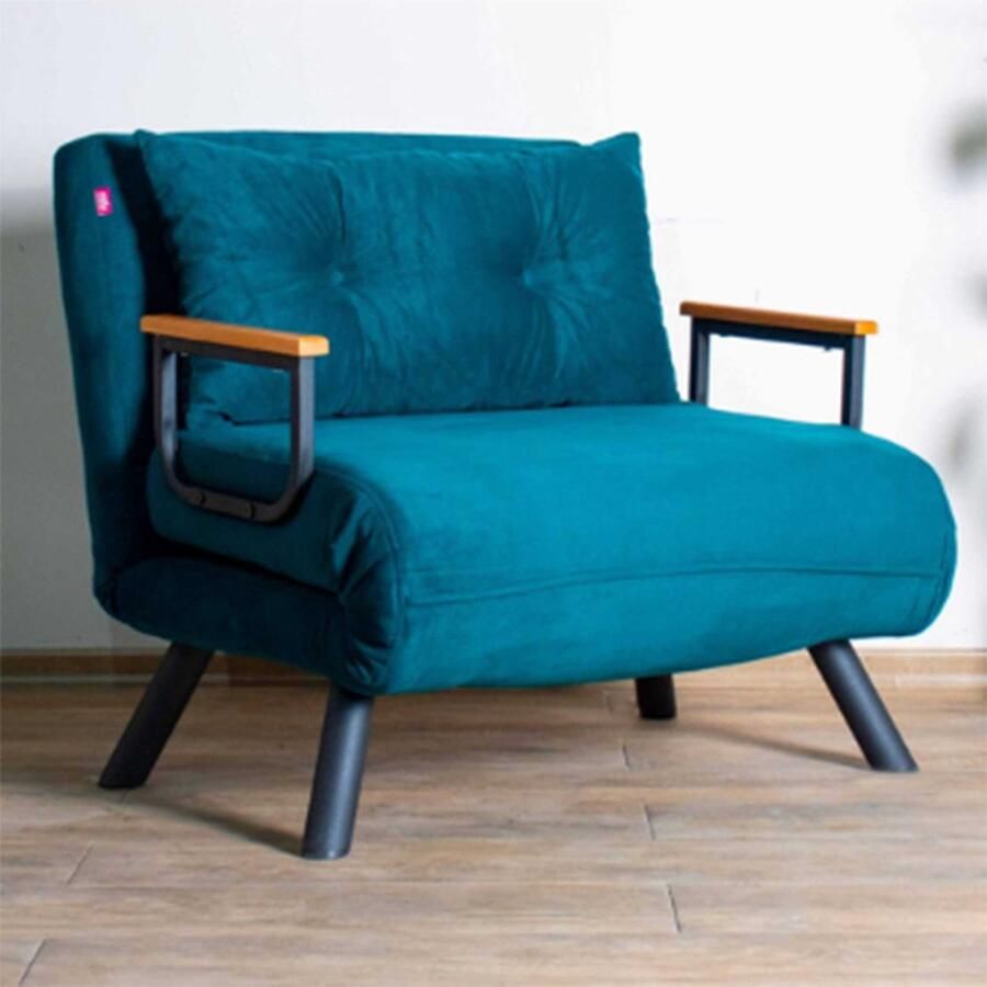 Emob Comfortabele 1-persoons slaapbank met metalen frame Petrol Green 100% polyester stof