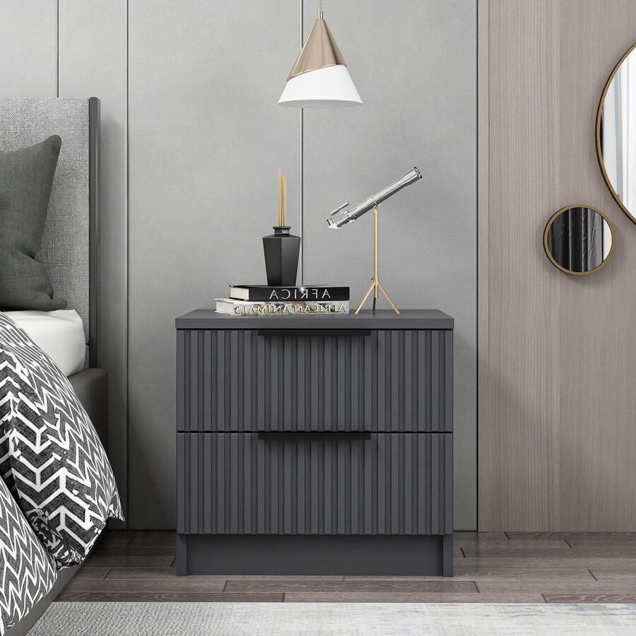 Emob Nachtkastje met melamine coating Woody Fashion Antraciet. Slaapkamerkasten Antraciet Melamine; Spaanplaat Slaapkamerkasten Op voorraad - Foto 2