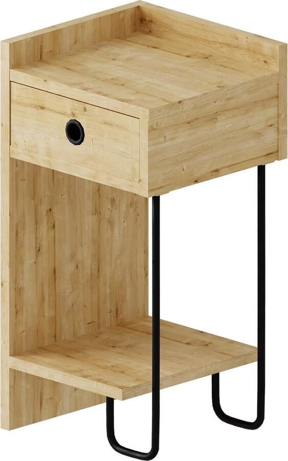 Emob Modieus Eiken Nachtkastje 18mm Dik 32cm x 61cm x 30cm Slaapkamerkasten Bruin Melamine; Spaanplaat Slaapkamerkasten Op voorraad - Foto 9