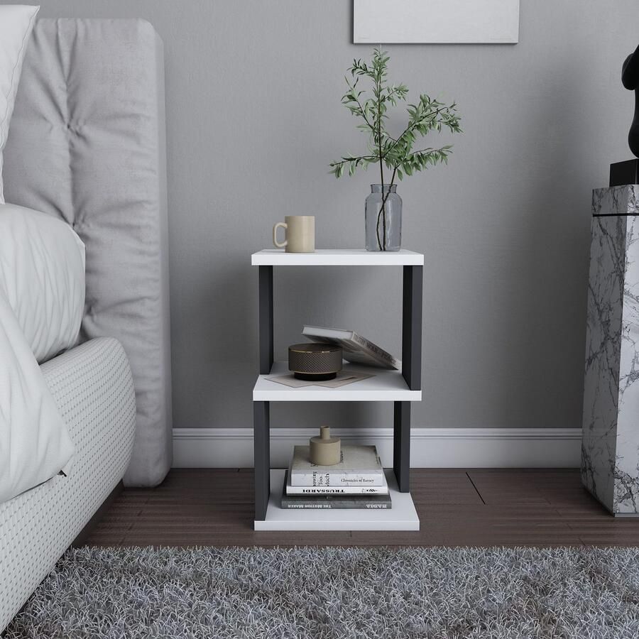 Asir Nachtkastje Wit Antraciet 29 6 x 49 4 x 29 6 cm