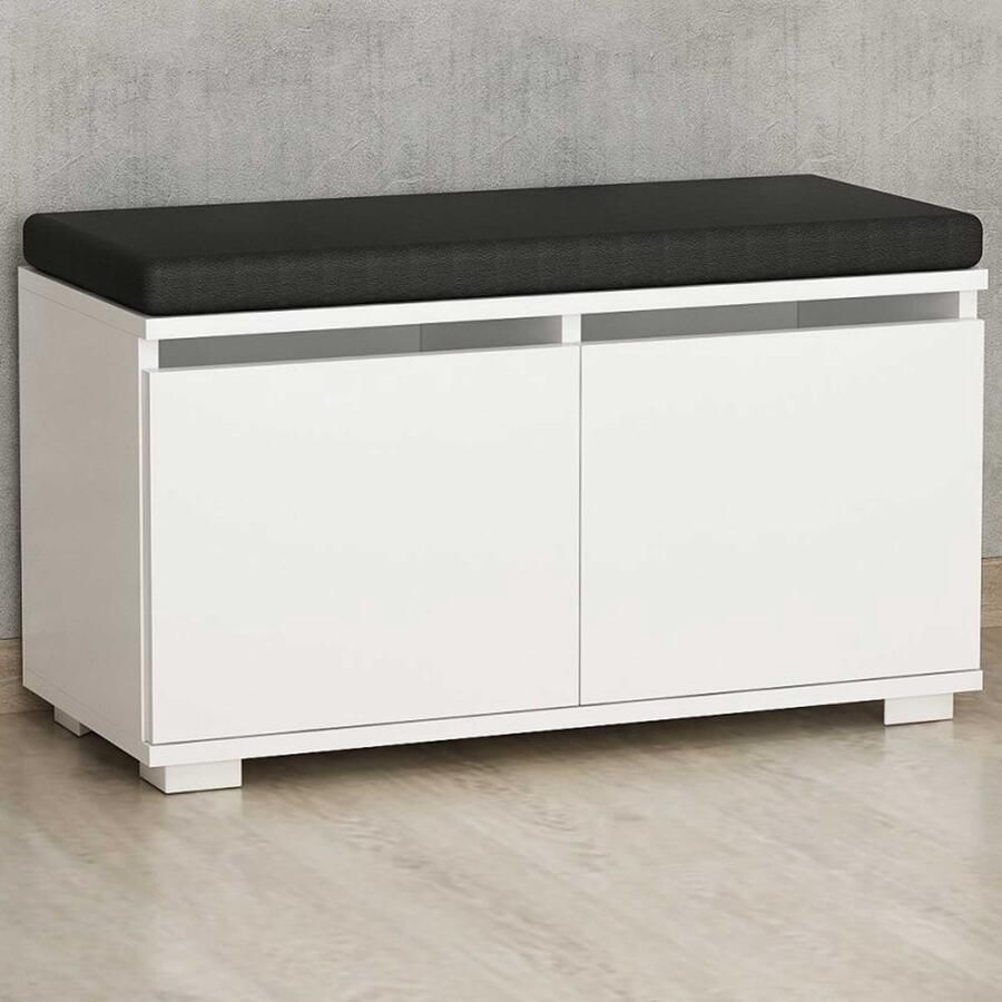 Emob Stijlvol Schoenenkastje Woody Mode 100% Melamine 18mm Dik Zitmeubelen Wit; Zwart Melamine; Spaanplaat Zitmeubelen Op voorraad