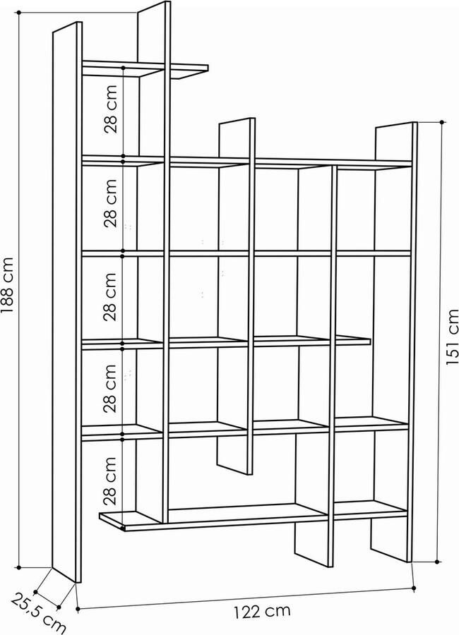 Asir Stijlvolle Woody Fashion Boekenplank 18mm Dik 122x188x25cm Wit - Foto 2