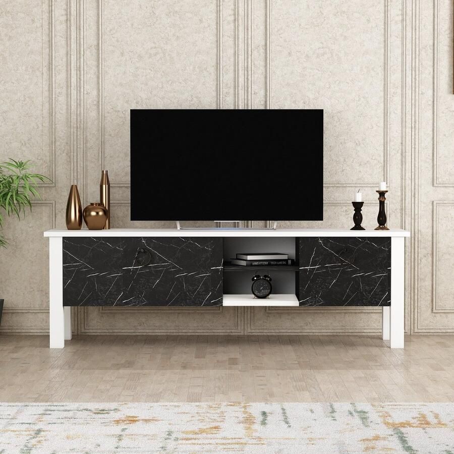 Asir TV-kast – televisiemeubel – wit zwart – 140 x 44 8 x 35 cm