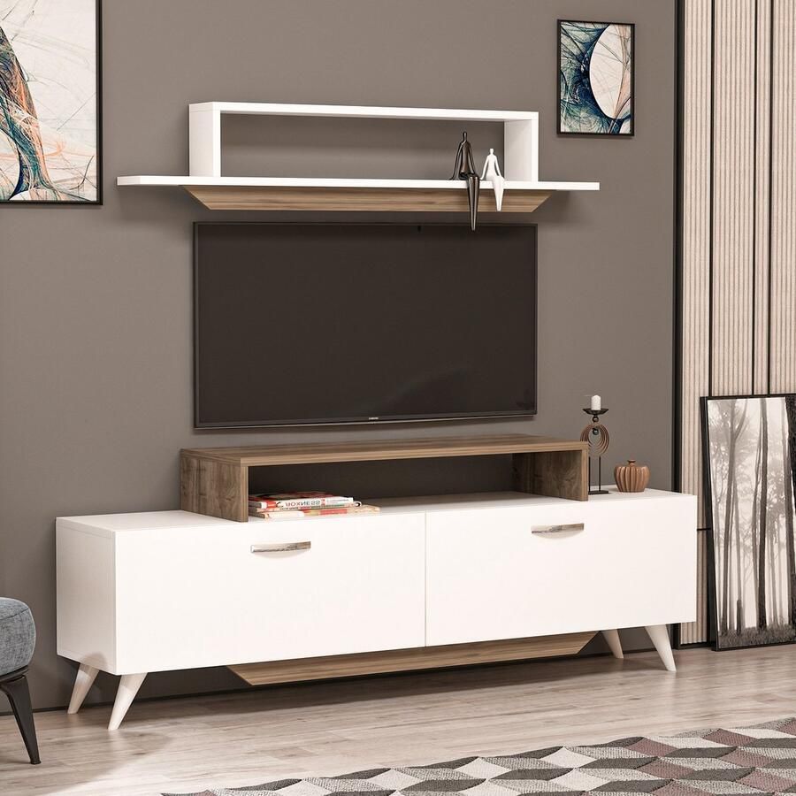 Asir tv-meubel wit & walnoot 150 x 123 6 x 27 7 cm