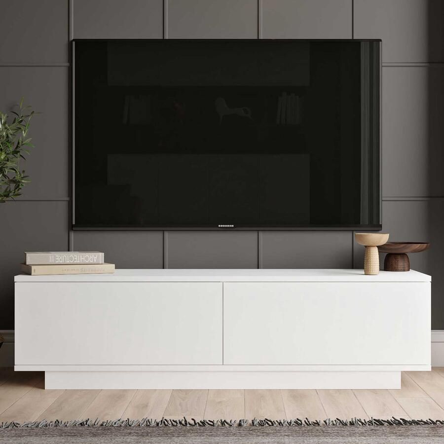 Emob Locelso TV-meubel 100% Gemelamineerd 18mm Dik Wit 140x38cm Woonkamerkasten Wit Melamine Woonkamerkasten Op voorraad - Foto 2