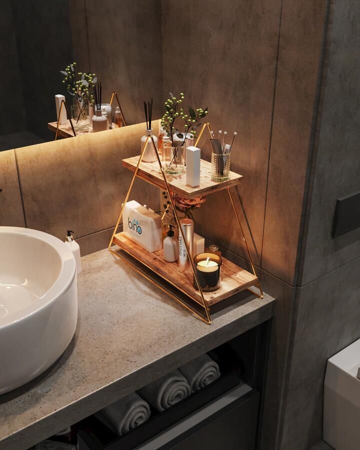 Asir Wandplank Goud en Bruin – 38 x 16 x 42 cm