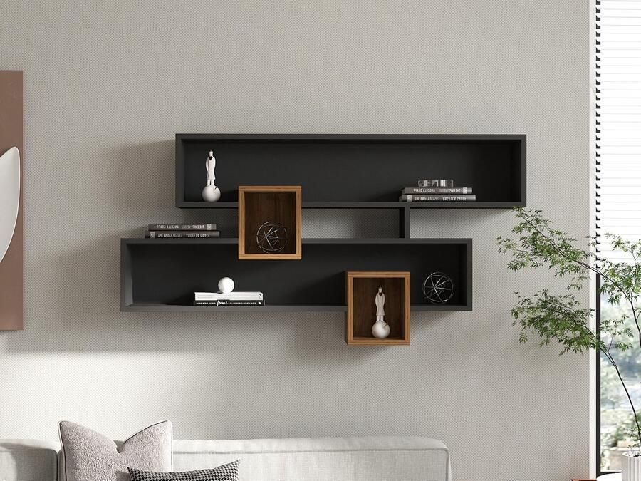 Asir Wandplank Okkernoot Antraciet 75 x 120 x 22 cm