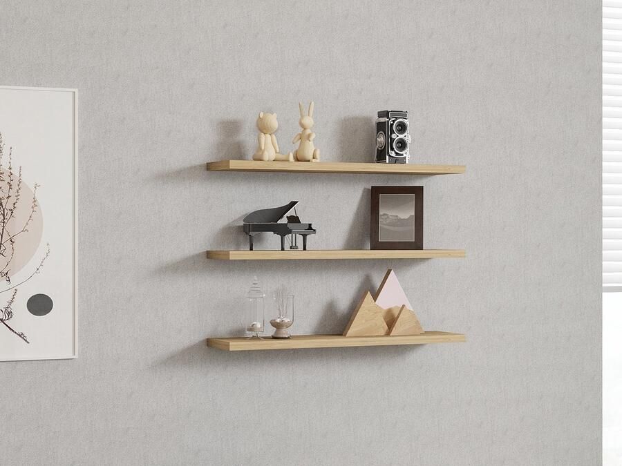 Hannah Home Giga Meubel Wandplank Naturel Set Van 3 60x14 5x1 8cm Boss