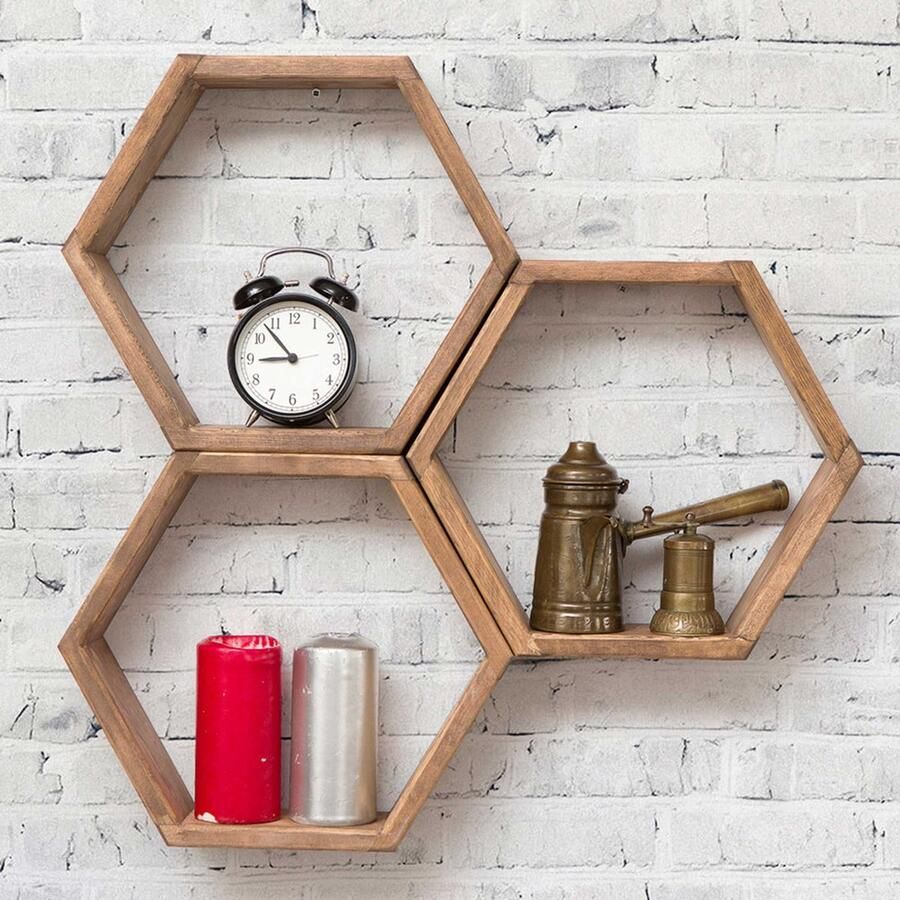 Emob Wandplank van walnoot Woody Fashion 61x58x9 cm Wandplanken Bruin Spaanplaat Wandplanken Op voorraad