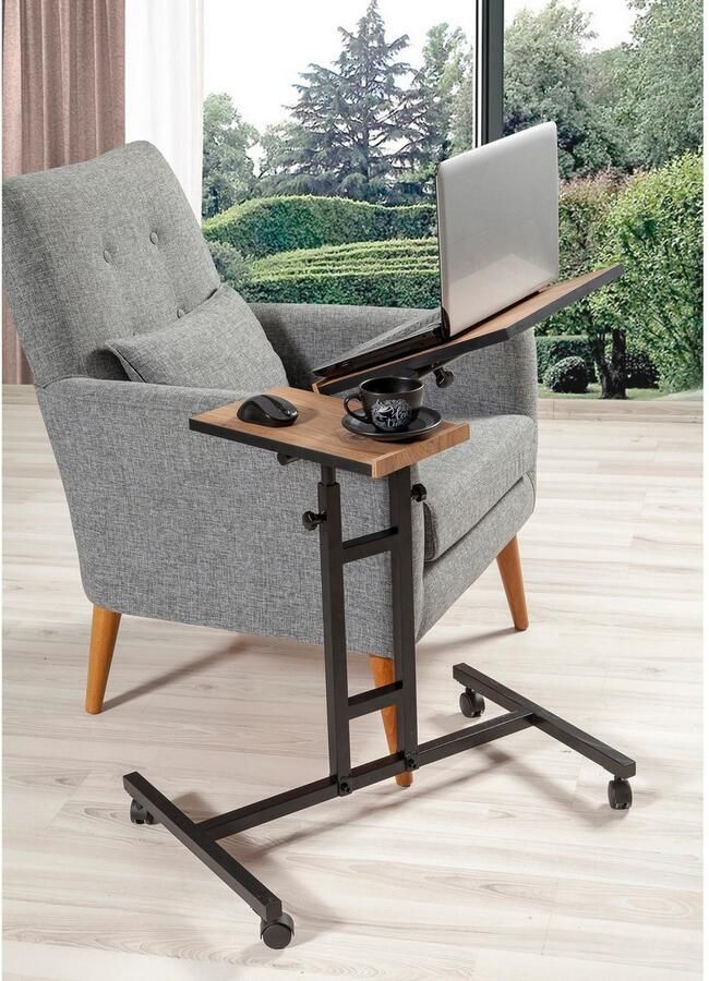 Emob Glen Laptop sta-bureau 100% MELAMINE Atlantic Pine zwart Asir Group Back to School Bruin; Zwart Metaal; Spaanplaat Back to School Op voorraad - Foto 3