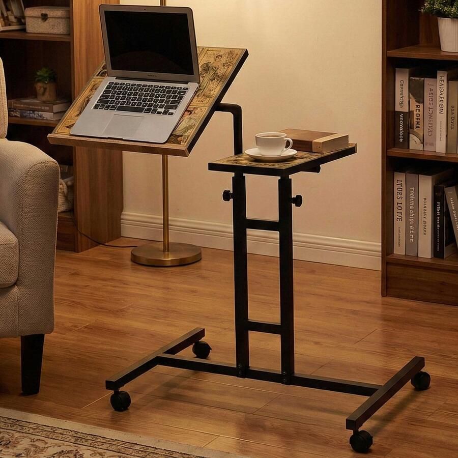 Asir Group Glen Laptop sta-bureau 100% MELAMINE Atlantic Pine zwart Laptoptafel Bruin; Zwart Metaal; Spaanplaat - Foto 3