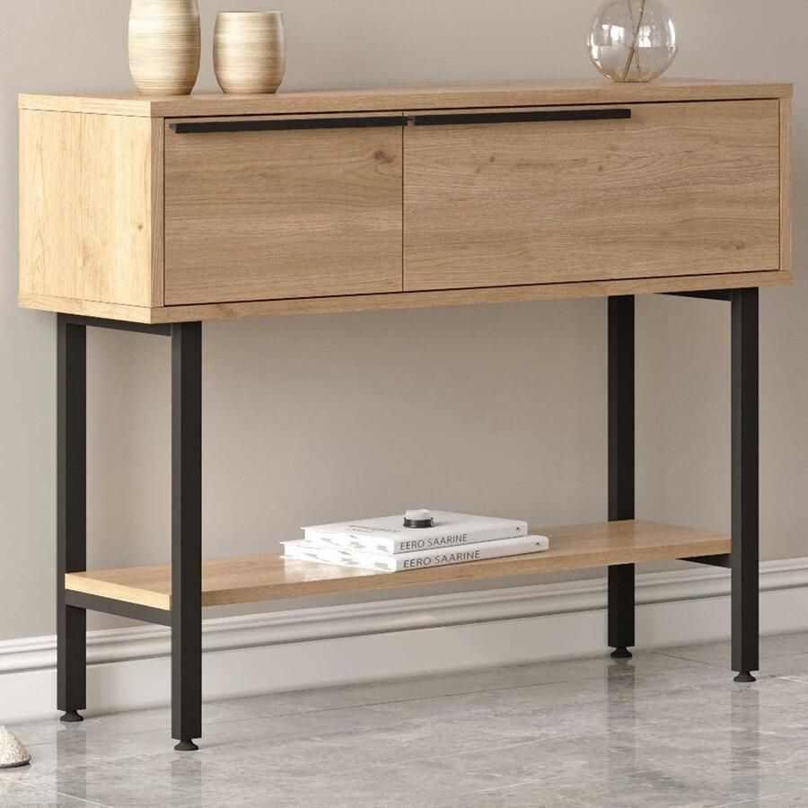 Emob Woody Fashion Dressoir 100% Melamine Gecoat Noten Kleur Halkasten Bruin MDF Halkasten Op voorraad