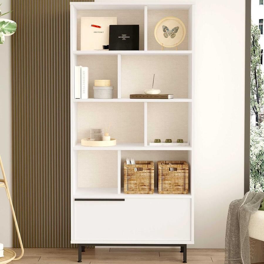 Emob Woody Fashion boekenplank 100% melamine coating metalen poten wit. Boekenkasten Wit MDF Boekenkasten Op voorraad