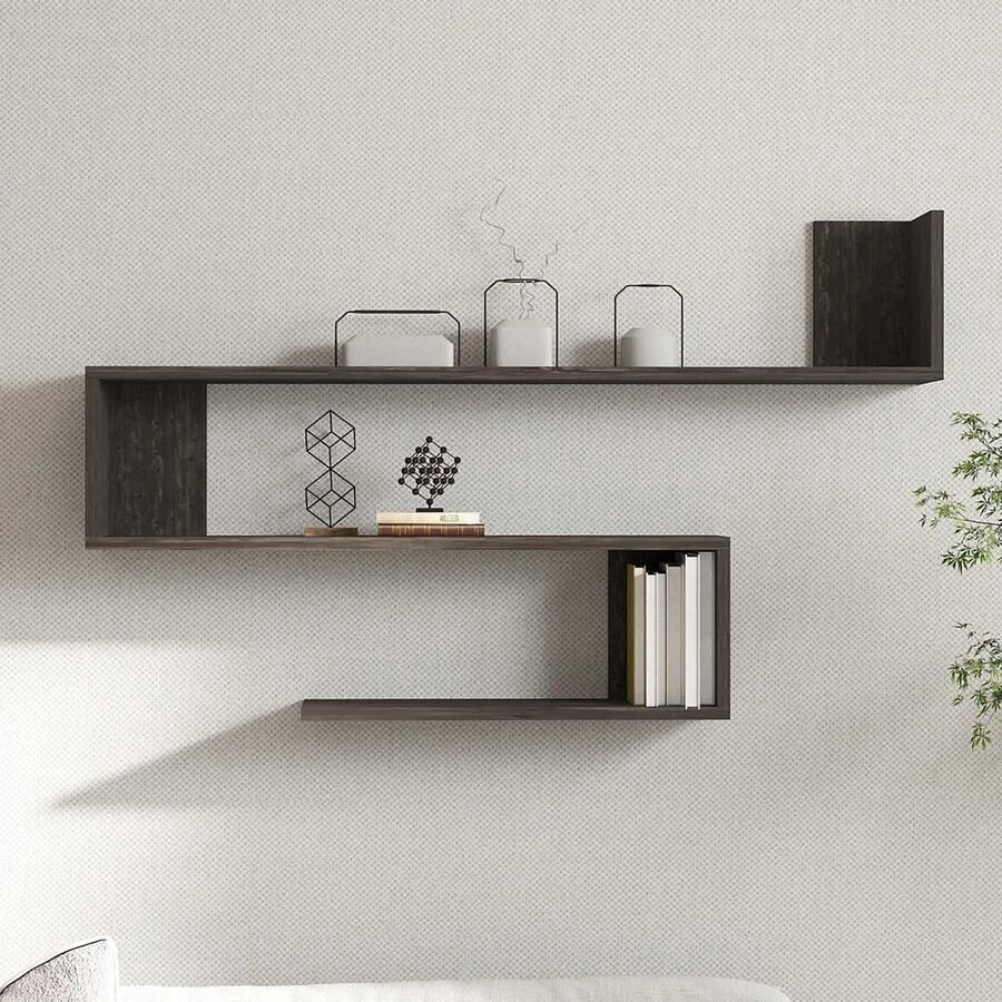 Emob Moderne Antraciet Wandplank Woody Fashion 100% Gemelamineerd Spaanplaat Wandplanken Antraciet Spaanplaat Wandplanken Op voorraad