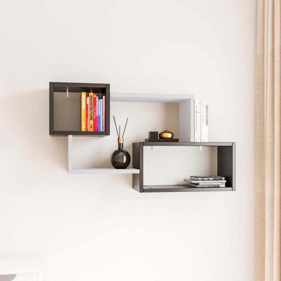 Asir Group Wandplank 18mm Dik 90x51x20cm Antraciet Wit Woonaccessoires outlet Wit; Antraciet Spaanplaat Woonaccessoires outlet Op voorraad