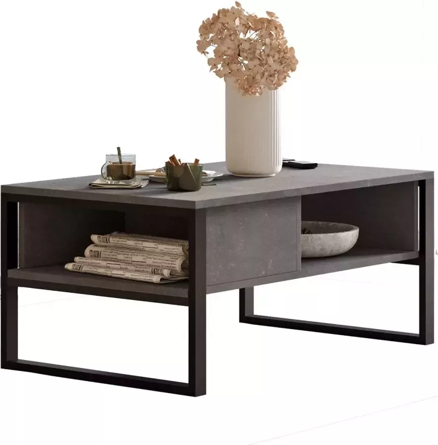 Emob Locelso Salontafel 18mm Melamine Gecoat Zilver metalen Frame Rechthoekige salontafels Antraciet Melamine Rechthoekige salontafels Op voorraad - Foto 3